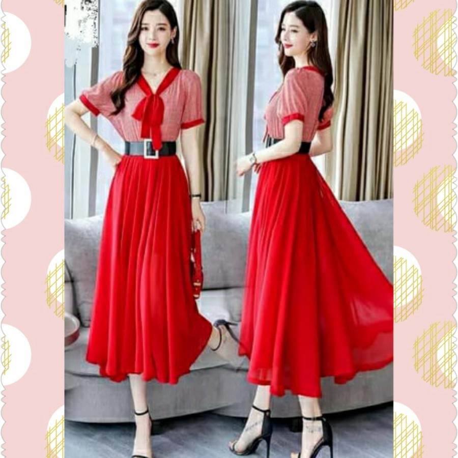 Baju longDress Wanita Korea Remaja Dewasa Import Murah Kekinian Natalan Dress Terbaru 2022 Dress Elv