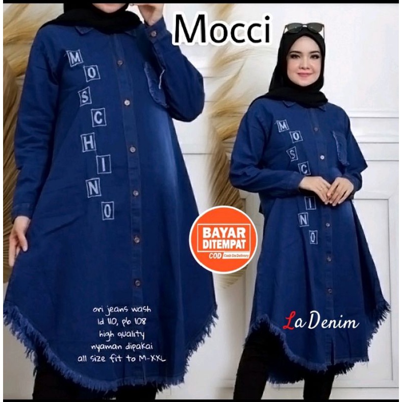 MOCHI - MOSY LONG TUNIK | Tunik Jeans Wanita Terbaru | Tunik Bordir Best Seller Kekinian