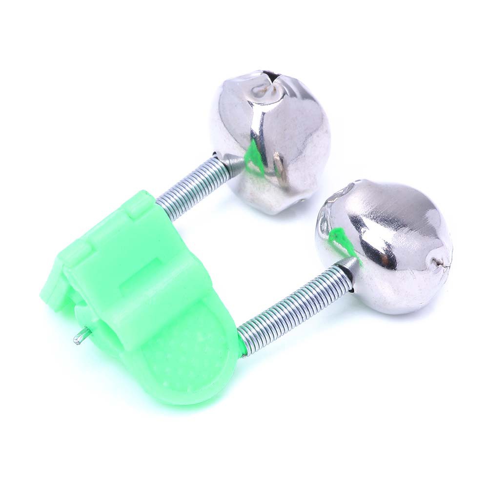 Hengjia 10pcs/lot Fishing Bite Alarms Bel Alarm Gigitan Ikan Twin Bell Ring Klip Joran Pancing Green ABS Fishing Accessory Outdoor