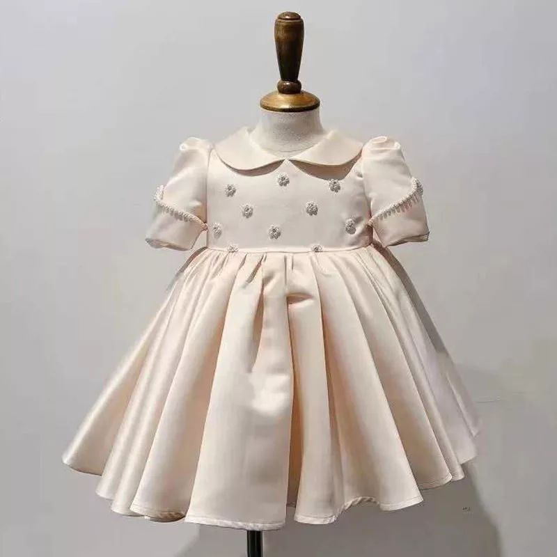 DRESS BEIGE WHITE GAUN PESTA ULANG TAHUN BAYI PEREMPUAN DRESS TUTU ANAK PEREMPUAN GAUN PESTA ULANG T