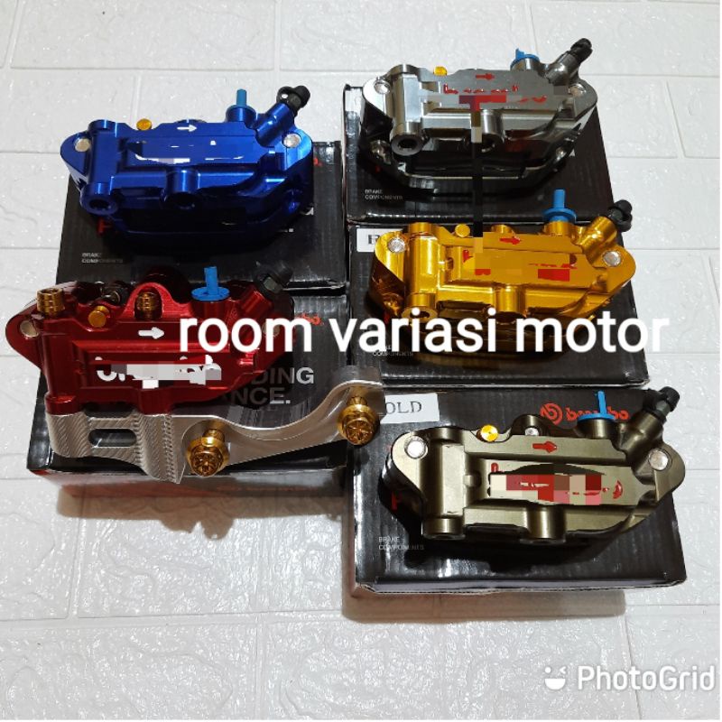 KALIPER MONOBLOK ITALY 4 PISTON SET BREKET DAN BAUT NOUVO VIXION RX KING NEW JUPITER BURHAN DLL