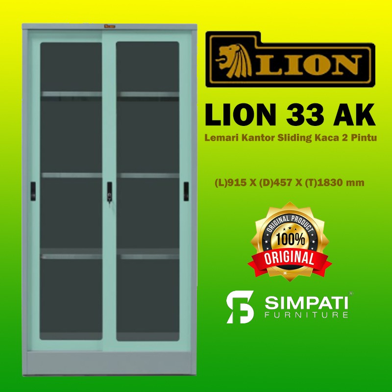 Lemari Arsip Besi Kaca Sliding Lion L 33 AK