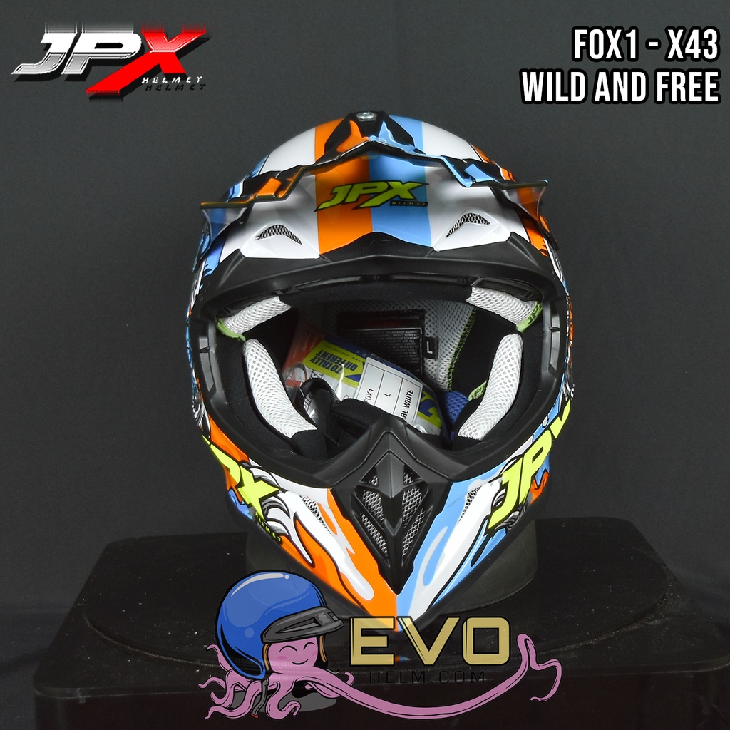 HELM JPX X43 WHITE CROSS_FOX1 + GOOGLE SNAIL ORI - (ONGKIR 2 KG) HELM JPX X43 WILD AND FREE HELM CROSS