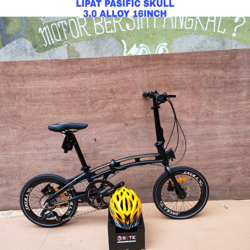 Sepeda Lipat Pasific Skull 3.0 Alloy 16Inch Free Helm Rem Hydraulic 1X10Sp