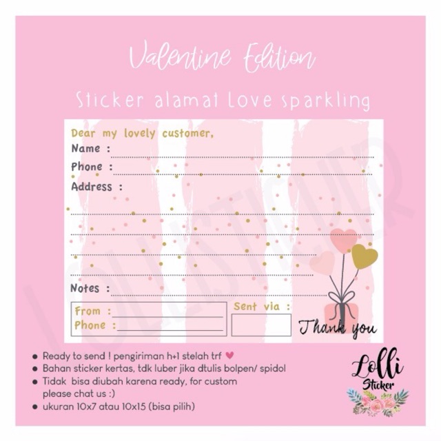 

Sticker Alamat Love Sparkling / Sticker Label Pengiriman Olshop / Label Alamat Pengiriman