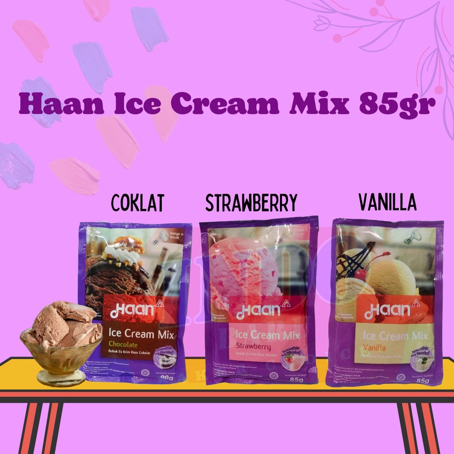 

Haan Ice Cream Mix Coklat, Strawberry, Vanilla 85gr