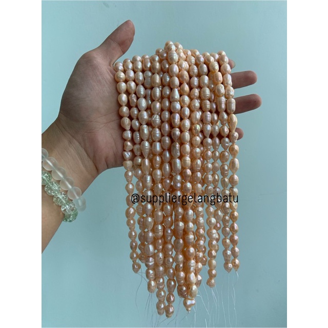 Bahan Mutiara Air Tawar Barok / Baroque PEACH 8 x 14mm OVAL pearl