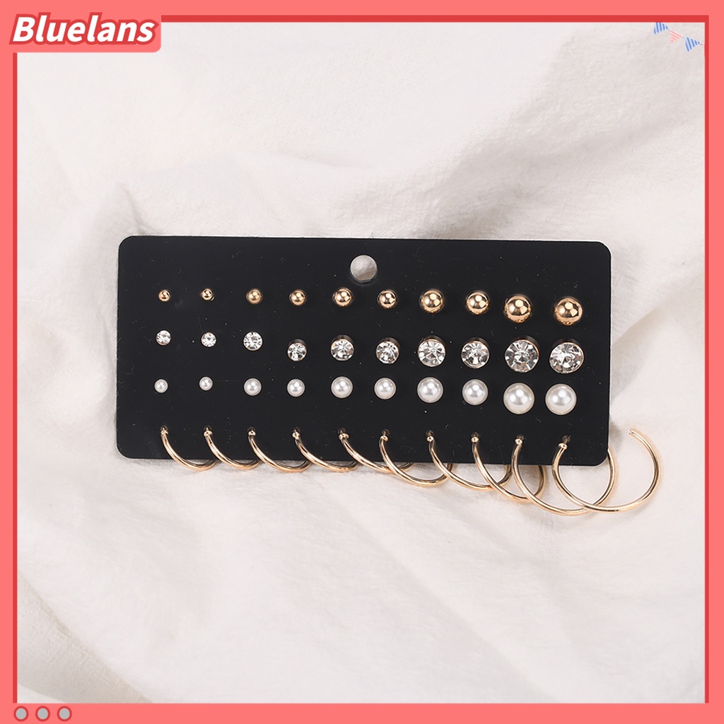 40pcs / Lembar Anting Stud Bentuk Bulat Aksen Mutiara Tiruan Bahan Cubic Zirconia Untuk Wanita
