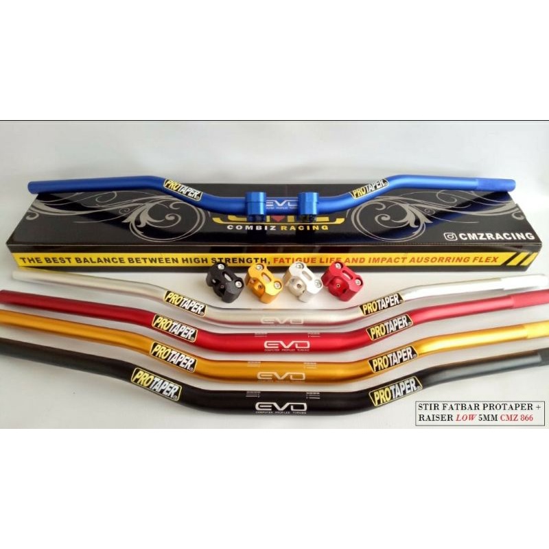 STANG STIR SETIR FATBAR PROTAPER TEBAL 5.5MM - EVO LOW SERIES - PLUS RAISER PANGKON DUDUKAN - HITAM