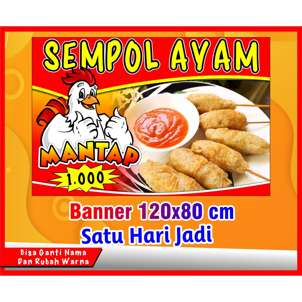 Banner Sempol Ayam, COD Spanduk Sempol Ayam 120x80cm