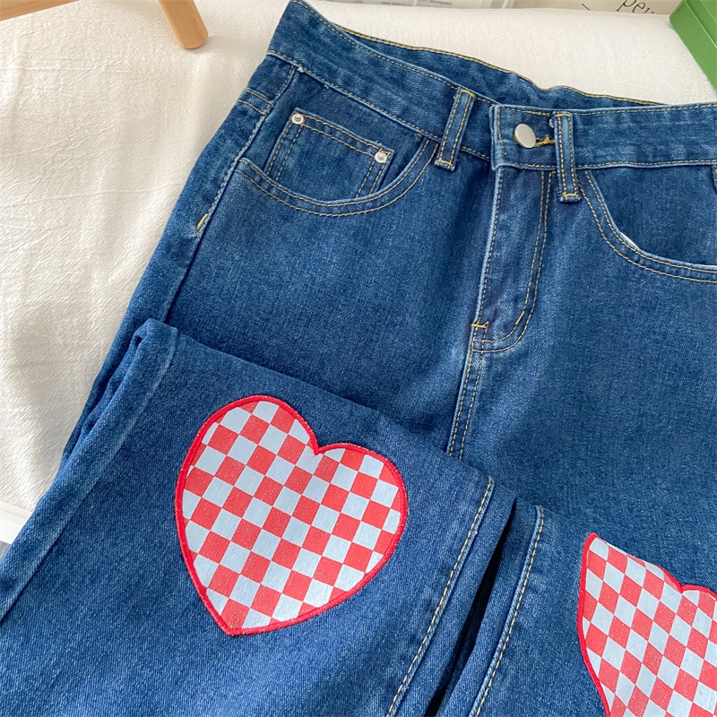 Highwaist Kulot Celana Jeans Wanita/Korean Style Jeans  Murah/ Love Straight Loose  Celana Jeans