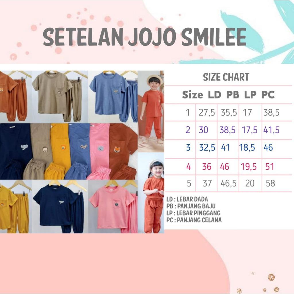 Setelan Anak Unisex Smilee Jojo Size 1-5Tahun / Setelan Anak Kantong S24