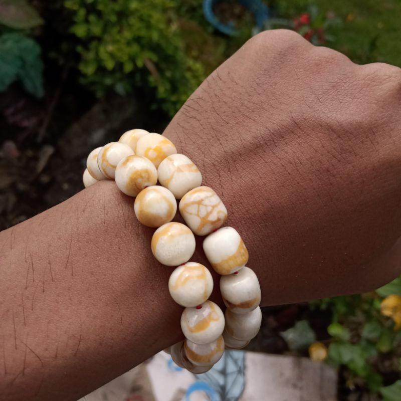 Gelang Batu Coral Marjan Putih Asli Size 11mm Motif Tabung &amp; Bulat ORIGINAL!!!