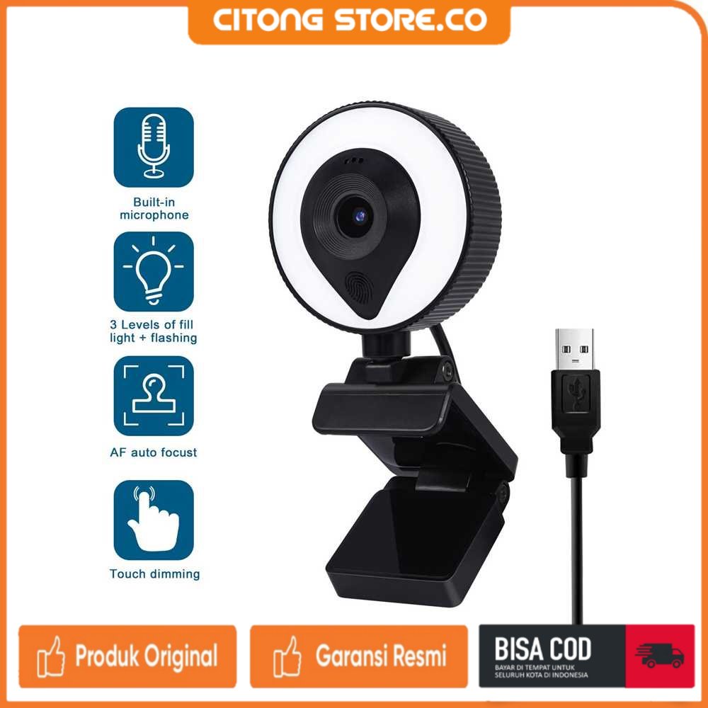 Webcam Desktop Laptop Murah Esah Webcam Desktop Laptop Video 2K with Microphone + Ring Light - W21