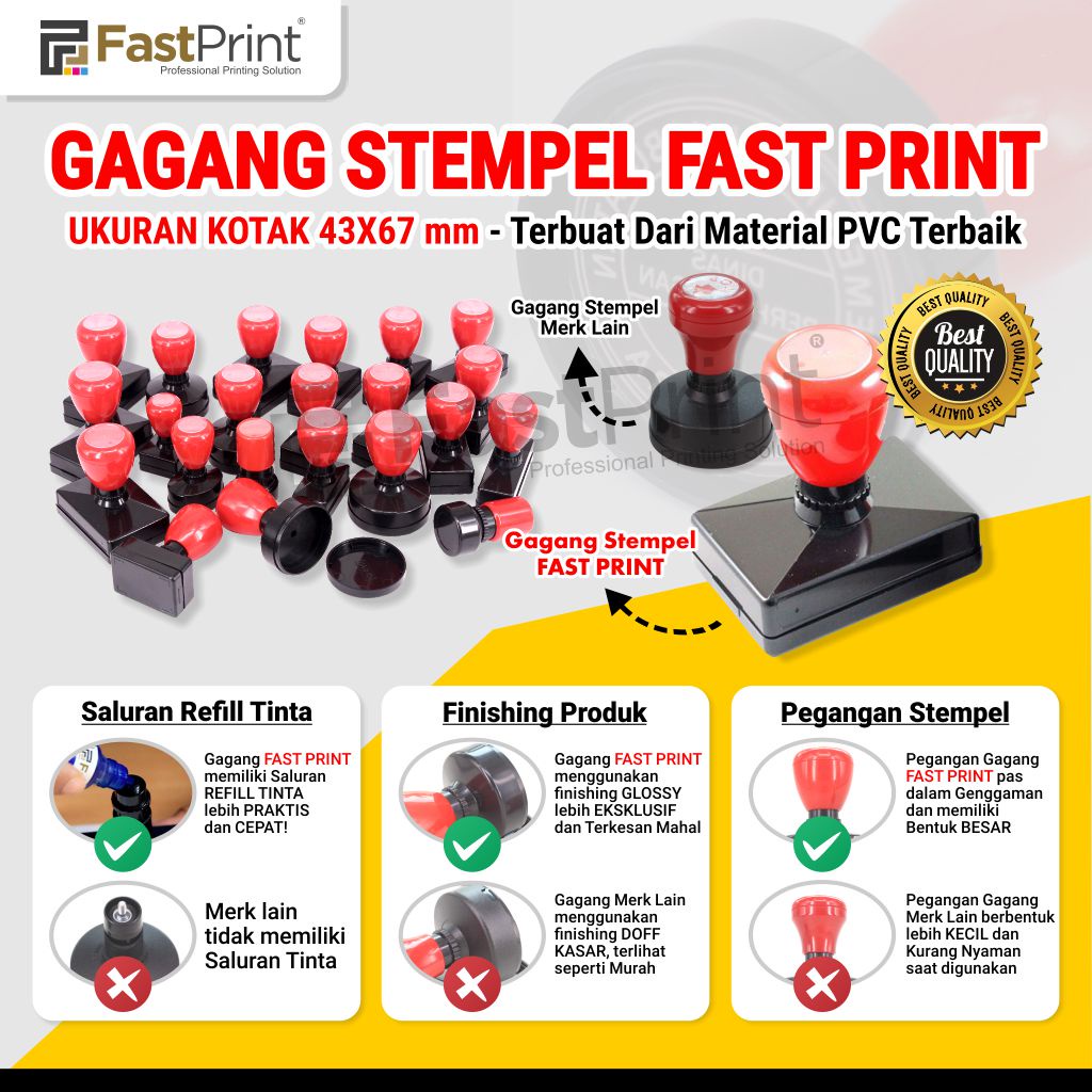 Gagang Stempel Flash Kilat Warna Ukuran Kotak 43x67 MM