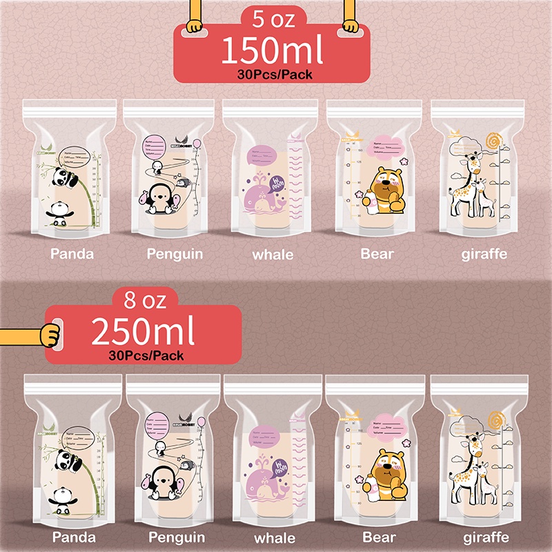 KANTONG ASI 150ml/250ml tempat plastik asi kantong susu Sekali pakai Double-layer menebal steril dan tidak berasa kantong asi Plastik asi 30pcs