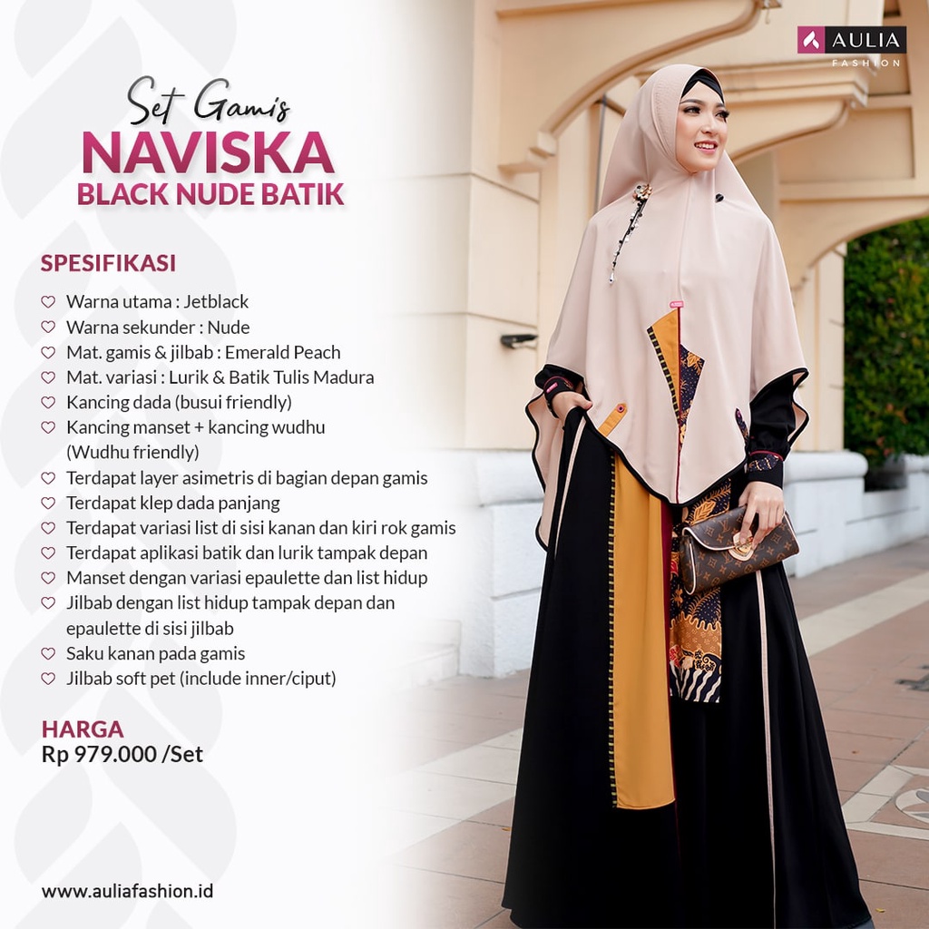 Gamis Set Naviska Black Nude Batik Aulia Fashion