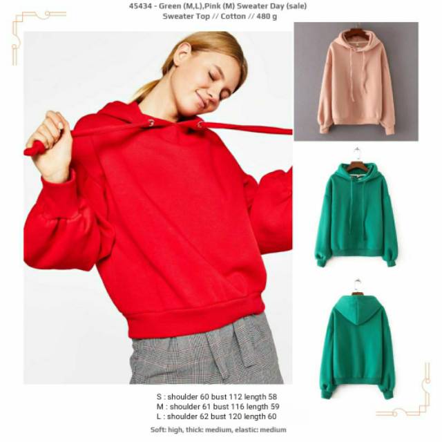 Kaos cewek jumbo polos merah pink hijau kupluk lengan panjang