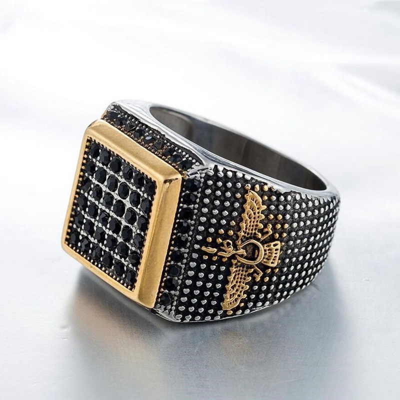 Cincin Zoroastrian Warna Emas Dan Silver Gaya Retro Untuk Pria