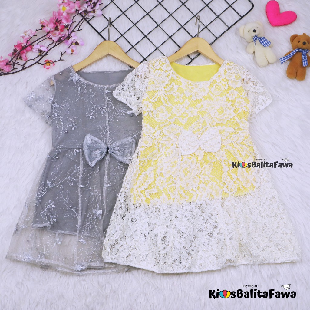 Dress Icha Brukat uk 2-3 Tahun / Dres Brokat Anak Perempuan Gaun Brukat Pesta Baju Import Baby Cewek