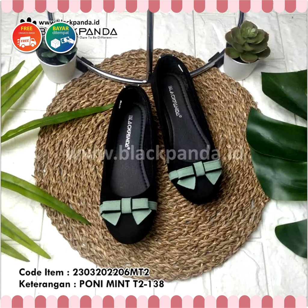 Blackpanda Flat Shoes / Sepatu Black Panda / Sepatu Wanita / Flatshoes Wanita / Black Panda Poni Hijau