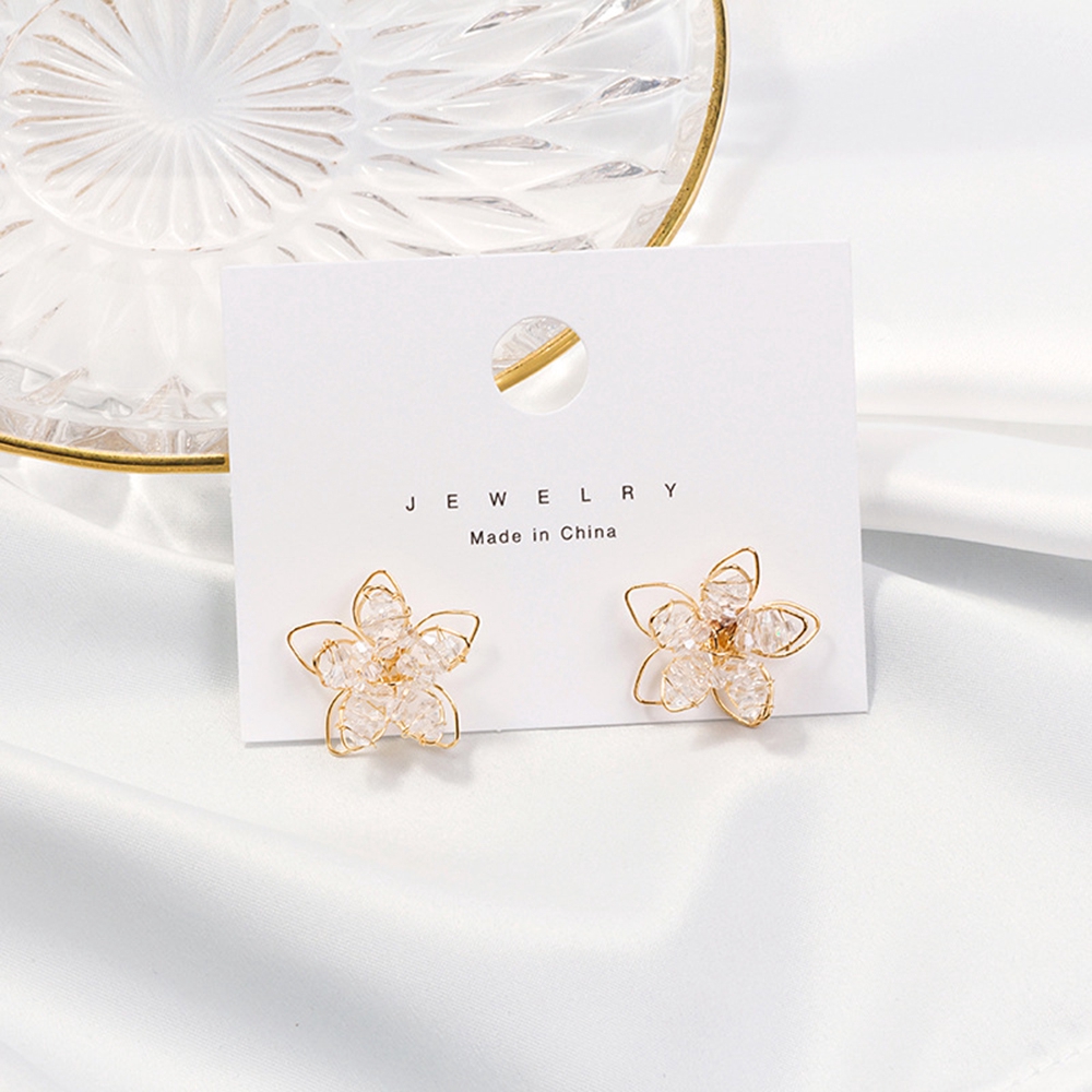 Bayar Di Tempat 1 Pc Anting-anting pejantan Korea perak Pin berongga kristal bunga-7