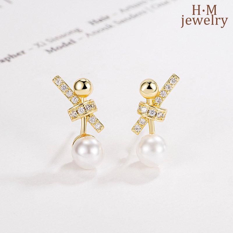 Anting Tusuk Mutiara + Berlian Imitasi Model Simpul Pita Kualitas Tinggi Untuk Wanita 2022