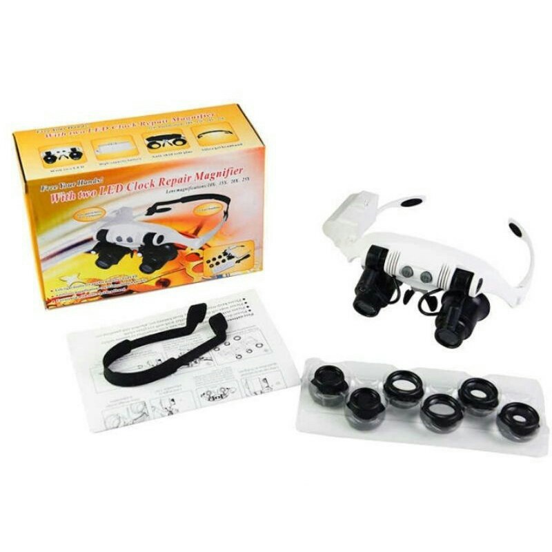 Kacamata Pembesar dgn 2 LED+5 lensa,kaca mata servis