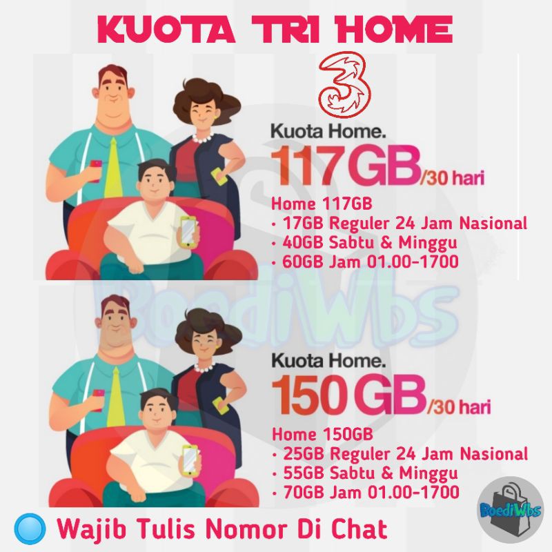 Kuota Tri 117GB 120GB 150GB Paket Home Tri 3 Three Nasional