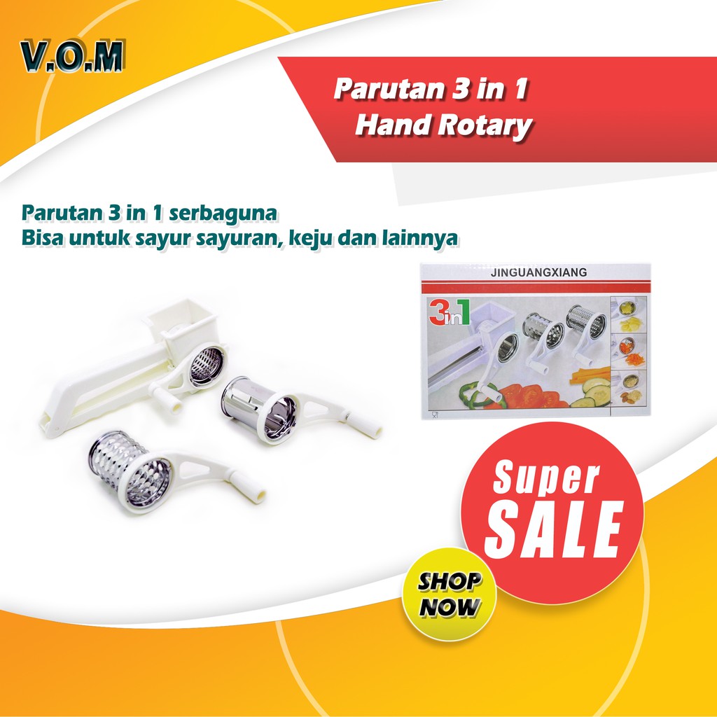 VOM-Parutan 3 in 1 Hand Rotary Multifunctional Grater 0347