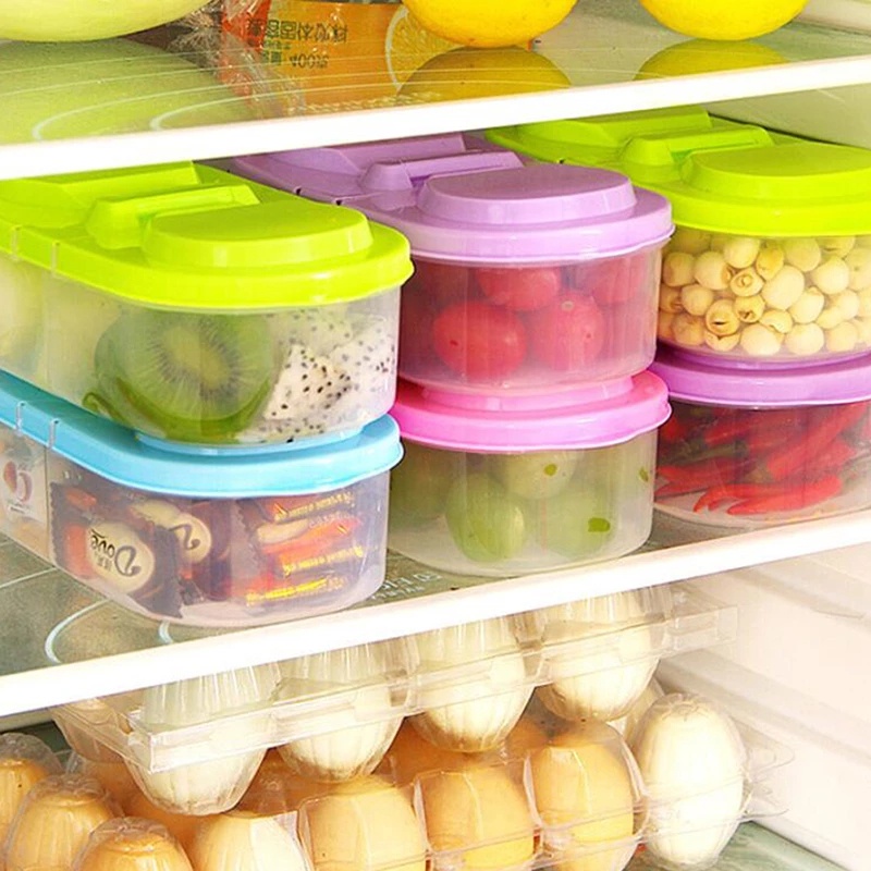 2Pcs/set Refrigerator Food Fresh-keeping Box / Double Compartment Covered Fruit Vegetable Food GrainStorage Box