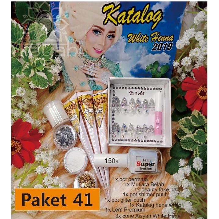 Henna Aisyah - Paket 41 Set Henna Putih dan Kuku Palsu Pengantin