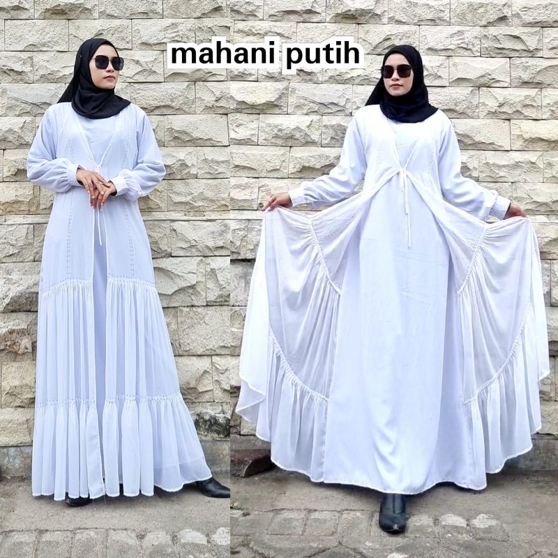 Abaya Putih Turkey Gamis Dress Arab Saudi Turki India Dubai Mahani Putih Kualitas Import Butik Terba