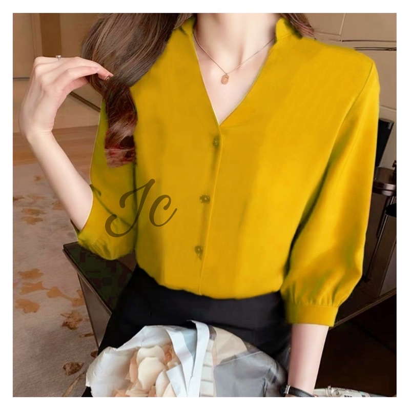 JCM- Kem Mildies Halus / Kemeja wanita murah / Kemeja wanita bangkok kekinian-Kuning