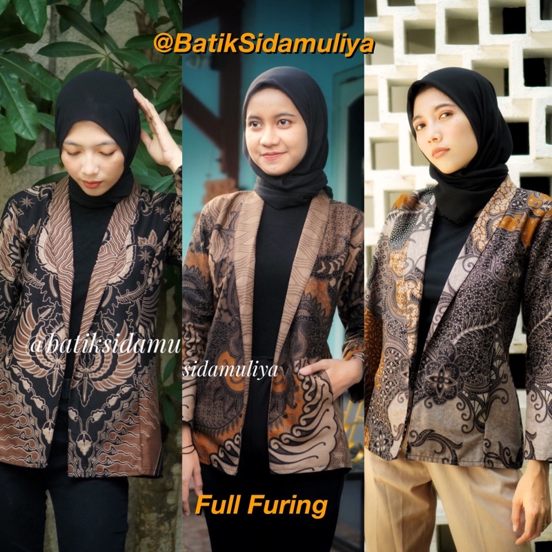 Blazer Batik Wanita Atasan Batik Blouse Jaz Outer Kantor Premium Eksklusif By Batik Sidamuliya