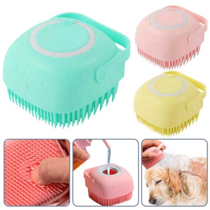 Sikat Mandi Dispenser Silicon Anjing Kucing Isi Shampo 2in1 Grooming - Pet Brush Sikat Mandi Anjing