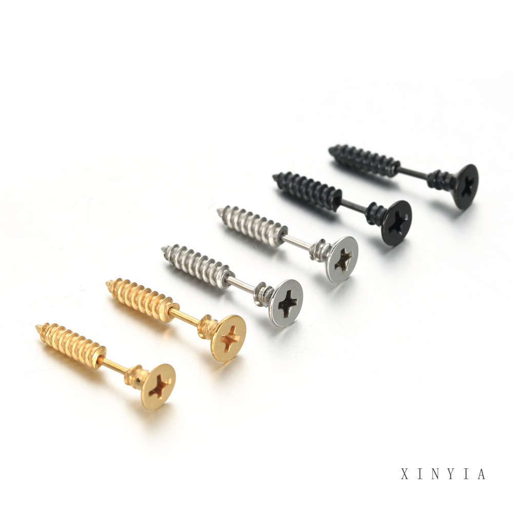 Fashion Mechanical Screw Anting Stud Titanium Steel Anti Alergi Tidak Luntur Hip-hop Dark Trend Accessories