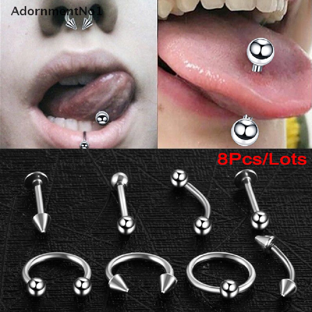 (AdornmentNo1) 8pcs / Set Cincin Tindik Hidung / Bibir / Telinga / Tubuh Bahan Stainless Steel Untuk Pria / Wanita