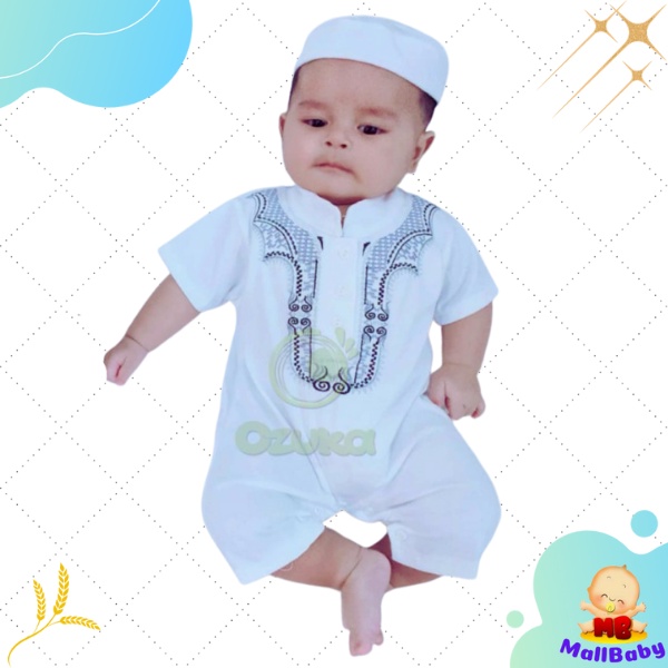 Baju Koko Bayi Newborn Romper Jumper Koko Bayi Putih Bordir