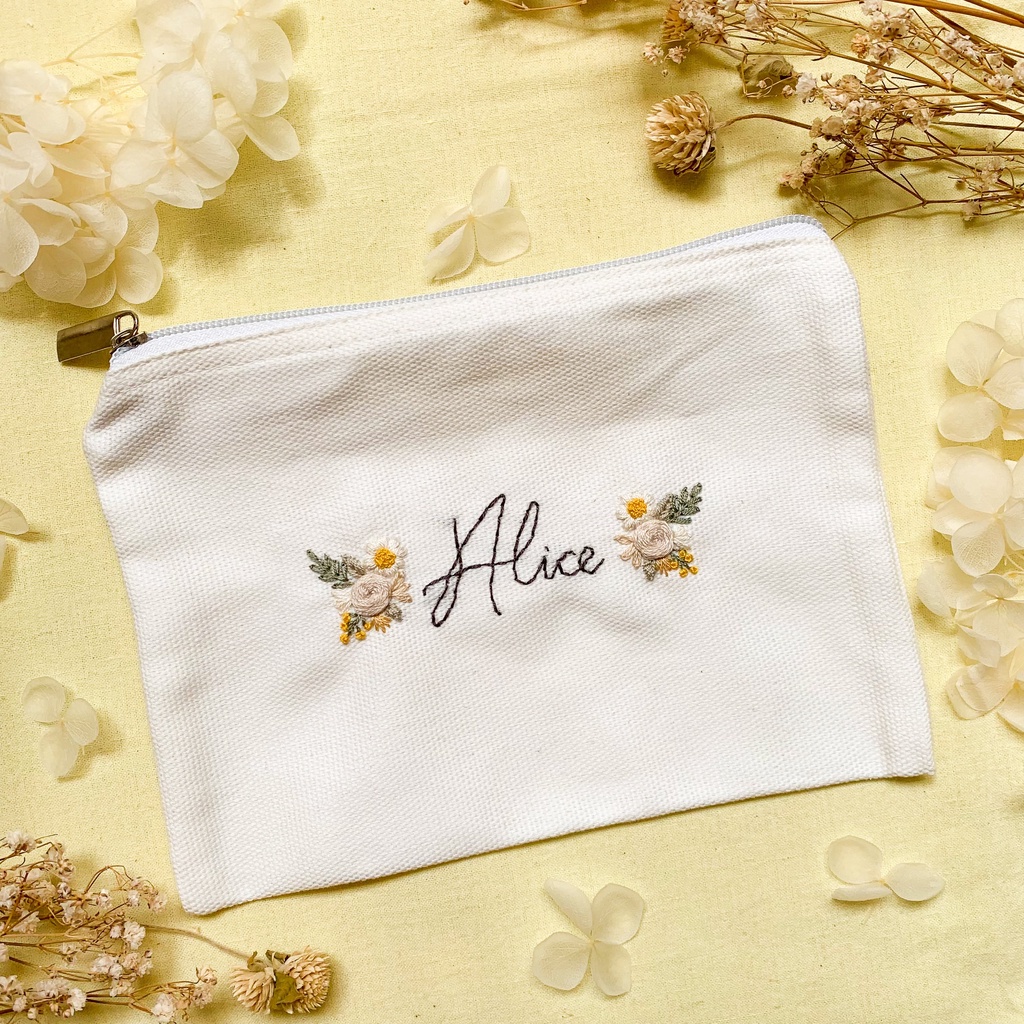Embroidered Names on Pouch - Custom Embroidery Zipper Pouch Sulam Nama