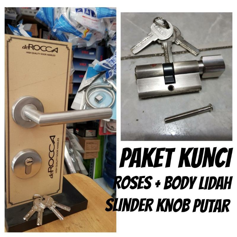 kunci pintu roses stainless komplit body slinder knob putar