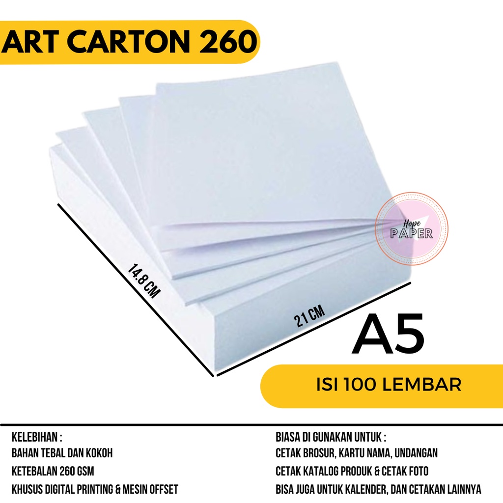 

Art Carton 260 gsm A5 isi 100 lembar/ Kertas Art Carton 260 gsm / Art Karton 260 gsm / Kertas Karton A5 260 gsm