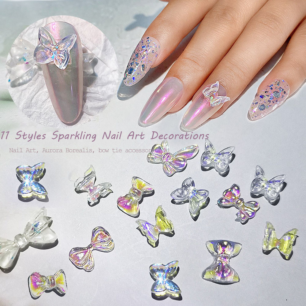 Mxbeauty 8pcs / Set Berlian Imitasi Bentuk Bunga Kupu-Kupu 3d 11 Gaya Untuk Dekorasi Nail Art / Manicure Butterfly