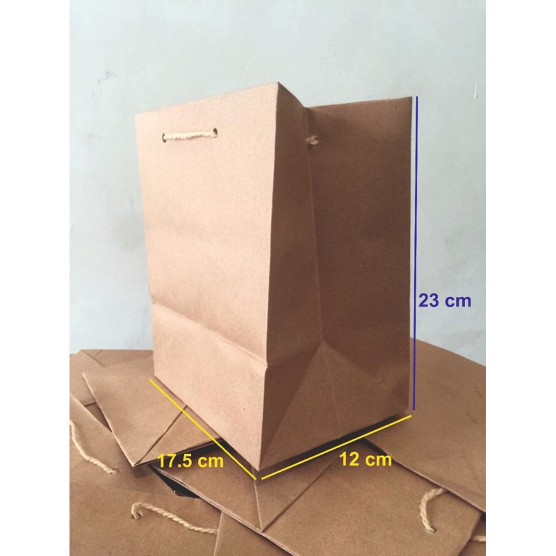

(1 lusin) PAPERBAG POLOS/SABLON CRAFT COKLAT UKURAN 17.5x12x23cm (R5)
