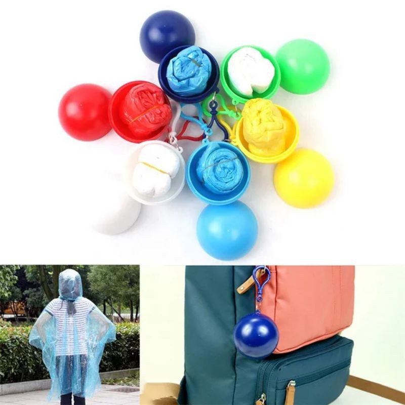 Jas Hujan Bola Portable Darurat Emergency Raincoat Plastik Gantungan