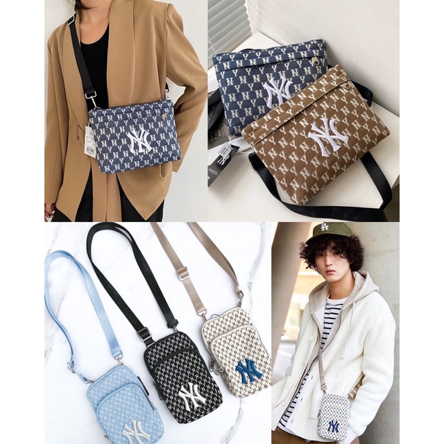 MLB Yankees Monogram Jacquard NY Phone Bag Hobo Bag and Boxy Bag Korean - ORI