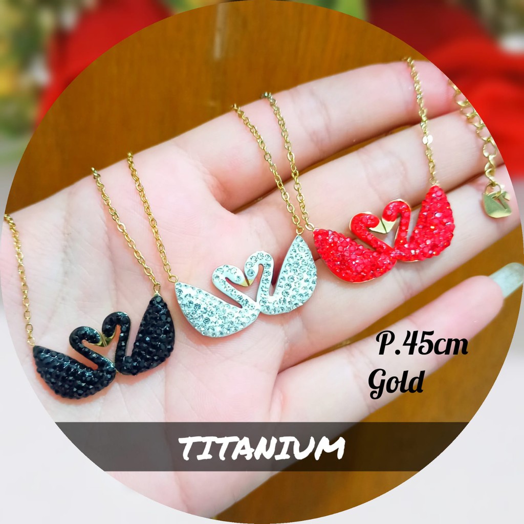 Kalung TITANIUM Angsa permata zircon 3 warna,Rosegold tidak karat COD