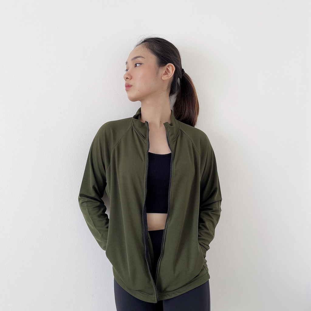 DONSON Sportswear Jacket Sporty Wanita Tangan Kimono Extra Fine Polyester Warna Army Ukuran Standar dan Jumbo