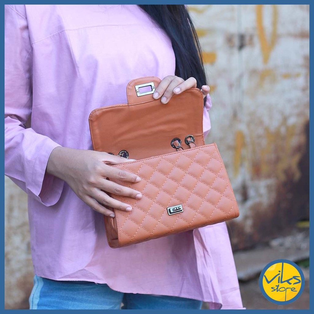 Tas Kerja Wanita Cewek Tas Selempang Handbag Size Kecil Slingbag Tas Tangan Kulit Sintesis Polos