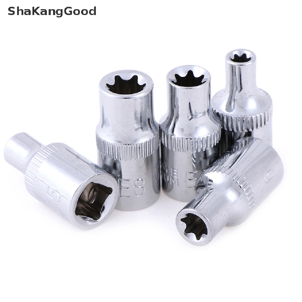 Skid 5pcs / Set Soket Torx Star Bit Female E Socket Wench Head 1 / 4 Inci